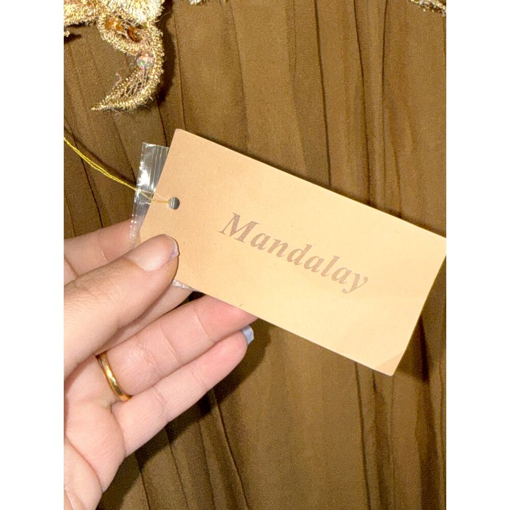 NWT Mandalay Brown Gold Lace Beaded Embellished Long Evening Gown Dress Size 6 - Picture 12 of 15